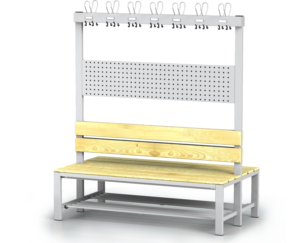 Oboustranná lavice s opěradlem a věšáky, smrkové latě - se sklopným roštem 1800 x 1500 x 830
